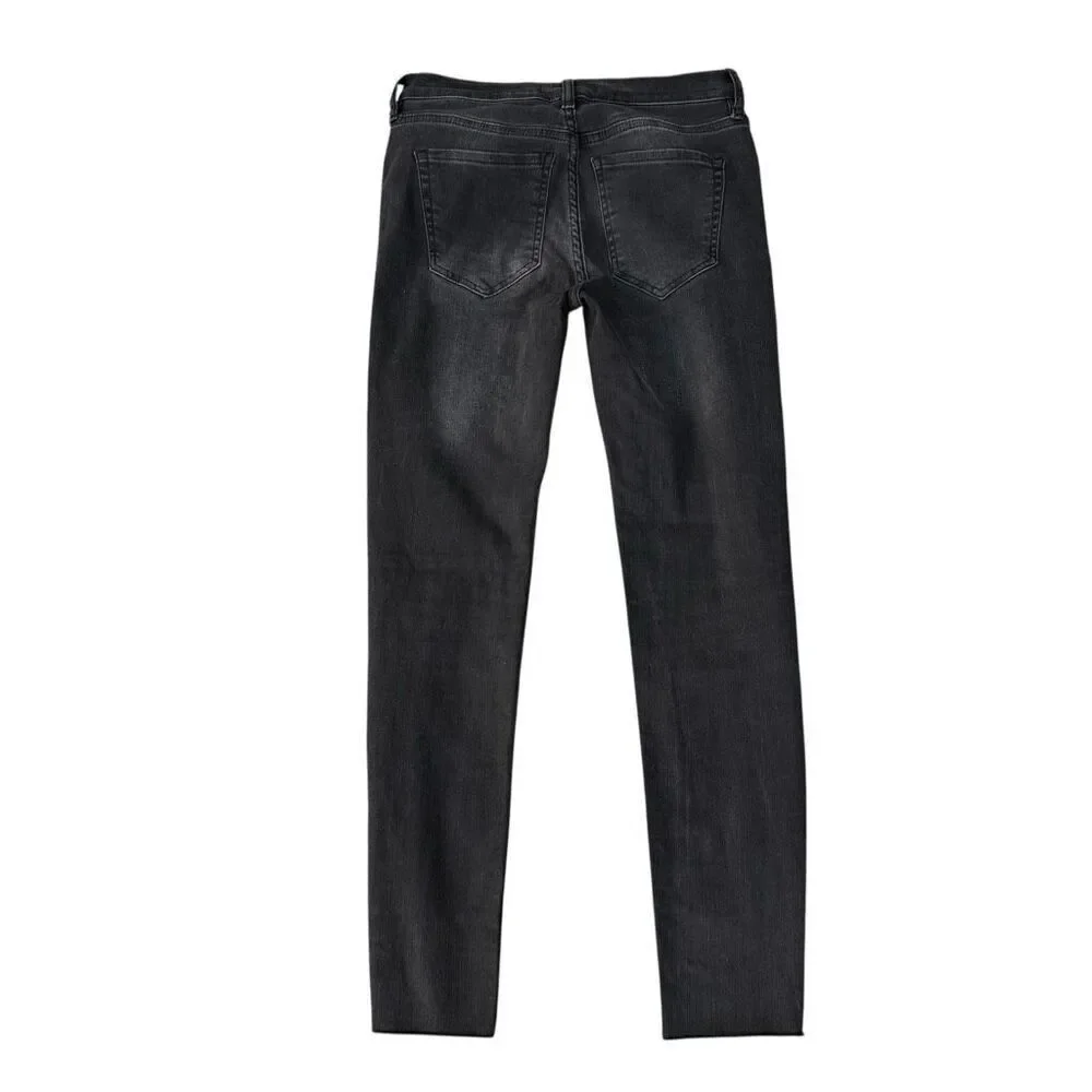 Free People Women's Black Stretch Denim Skinny Pants Jeans Size 27 raw hem